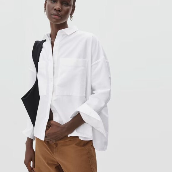 Everlane Japan square boxy top white organic cotton shirt button up  NWT XL - Picture 1 of 5
